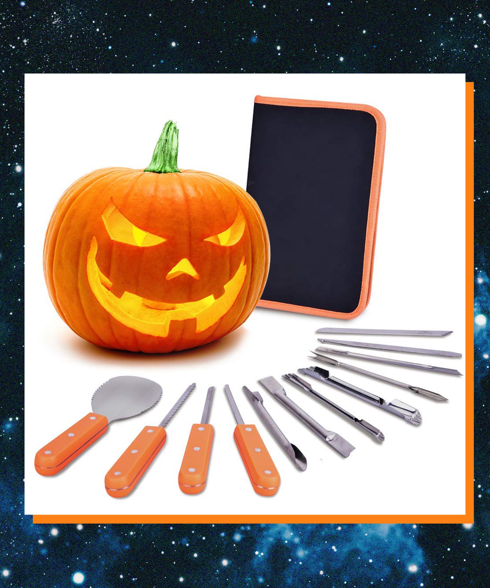 FEOAMO 11 Pieces Professional Heavy Duty Stainless Steel Jack O Lanterns Pumpkin Carving Tools Set for Halloween Kids Adults Party Decorations with Storage Carrying Bag Halloween Pumpkin Carving Kit